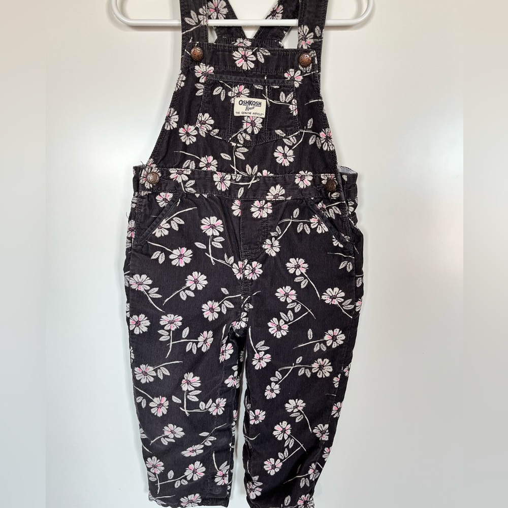 OshKosh B’Gosh Floral Corduroy Overalls 24 month  Girls Bib Adjustable Overalls
